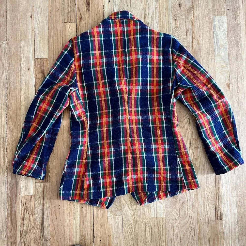 Vintage‎ 70s Plaid Blazer Made in USA Jean Blazers Campus Colorful Tartan Jacket